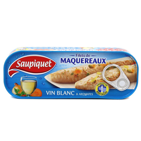 Filets de maquereaux au vin blanc et aux aromates - Mackerel fillets & Muscadet wine sauce - Saupiquet,169g
