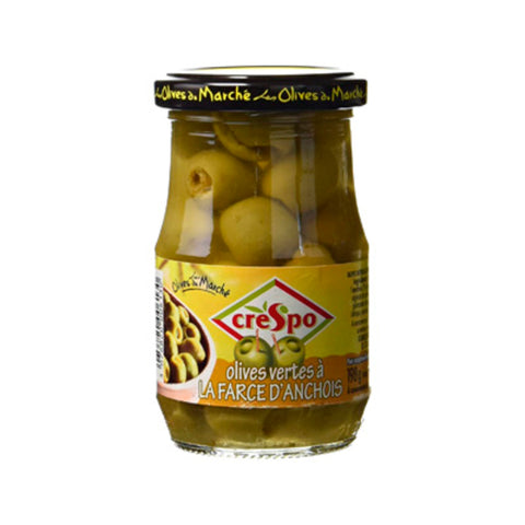 Olives vertes farce d’anchois bocal - Green olives stuffed with anchovies glass jar - Crespo, 120g