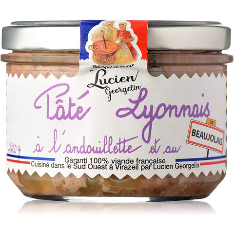 Pâté Lyonnais à l’Andouillette et au Beaujolais - Pork pate' with andouillette & Beaujolais wine glass jar -Lucien Georgelin, 220g