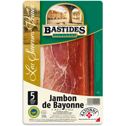 Jambon de Bayonne tranché 5 tranches -Dried cured Bayonne ham 5 slices - Bastides, 100g