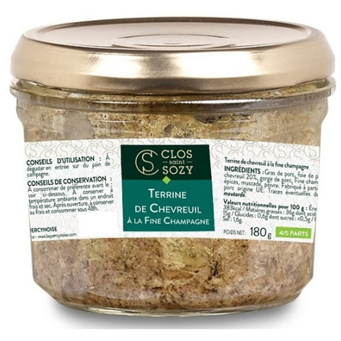 Terrine de chevreuil au Cognac fine Champagne verrine - Venison & Cognac terrine small glass jar - Clos Saint Sozy, 90g