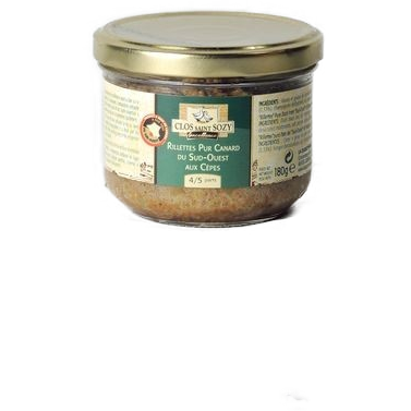 Rillettes de canard aux cêpes - Duck rillettes with Cep mushroom glass jar - Clos Saint Sozy, 180g