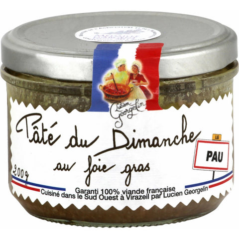 Pâté du Dimanche au foie de canard bocal  -Pork pate' with Foie gras glass jar - Lucien Georgelin, 220g