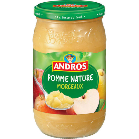 Compote de pomme nature avec morceaux bocal - Apple compote with fruit bits (glass jar) - Andros ,740g