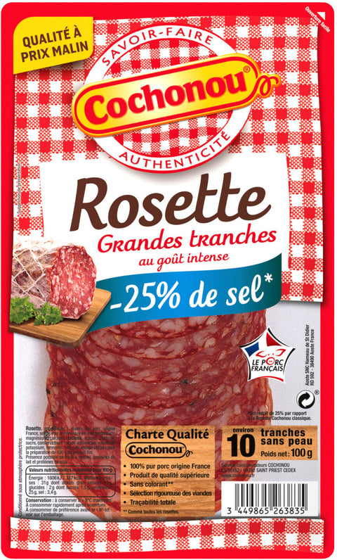 Rosette large dry sausage x 10 slices, Cochonou, 93g