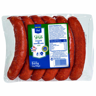 Montbéliard cooked smoked sausages x6,  Rustadou 540g