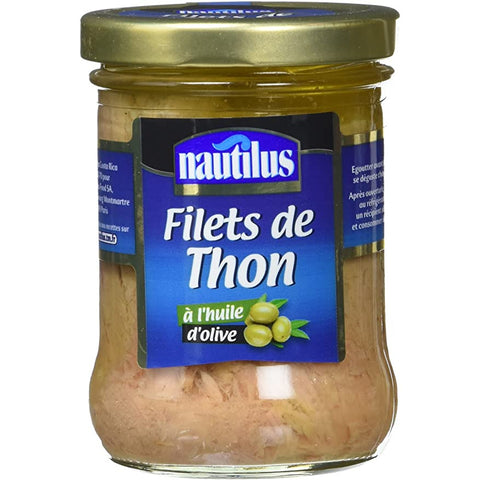 Filets de thon à l’huile d’olive bocal - Tuna fillet in olive oil glass jar- Nautilus, 190g