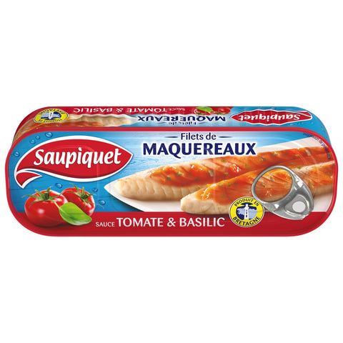 Filets de maquereaux à la sauce tomate basilic - Mackerel fillets in tomato & basil sauce- Saupiquet, 169g