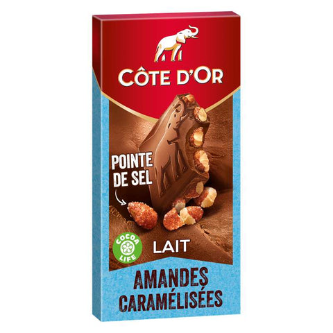 Bloc chocolat au lait, amandes caramélisées & pointe de sel - Côte d'Or Belgian milk chocolate & almonds - Côte d'Or, 180g
