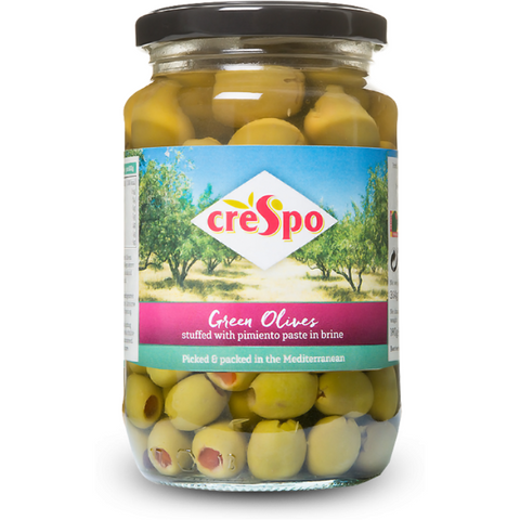 Olives vertes à la farce de poivrons doux, bocal - Green olives stuffed with sweet pepper glass jar - Crespo, 120g