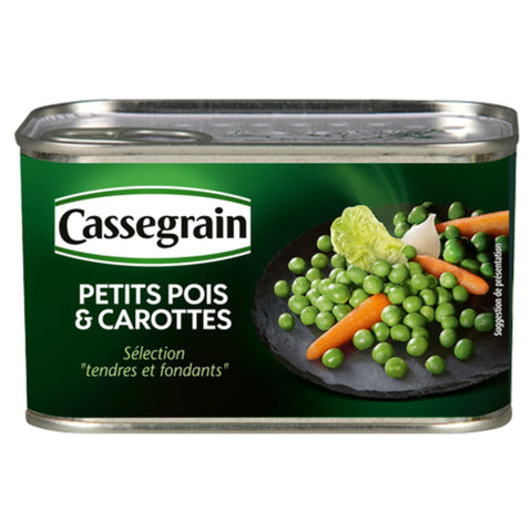 Petits pois & jeunes carottes - Green peas & carrots extra fine tin medium - Cassegrain ,400g