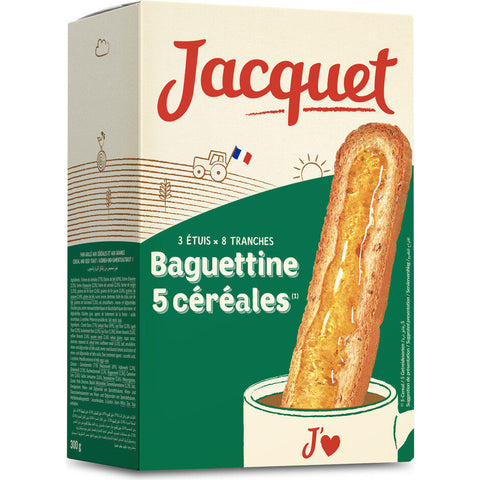 Baguettines 5 céréales 24 tranches - Cereals baguette-shaped toasts x24 - Jacquet,300g