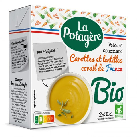 Soupe BIO velouté gourmand Carottes & lentilles corail - Organic soup Carrots & Lentils - La Potagère 2 x 30cl