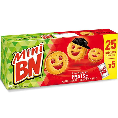 Mini BN ronds à la fraise 5 x 5 biscuits - Round BN biscuit filled with strawberry - BN, 175g