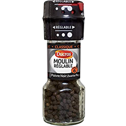 Le Moulin Poivre noir en grains - Whole black pepper - Le Moulin grinder Ducros, 28g