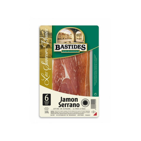 Jambon Serrano 6 tranches - Dried cured Serrano ham 6 slices - Bastides, 100g